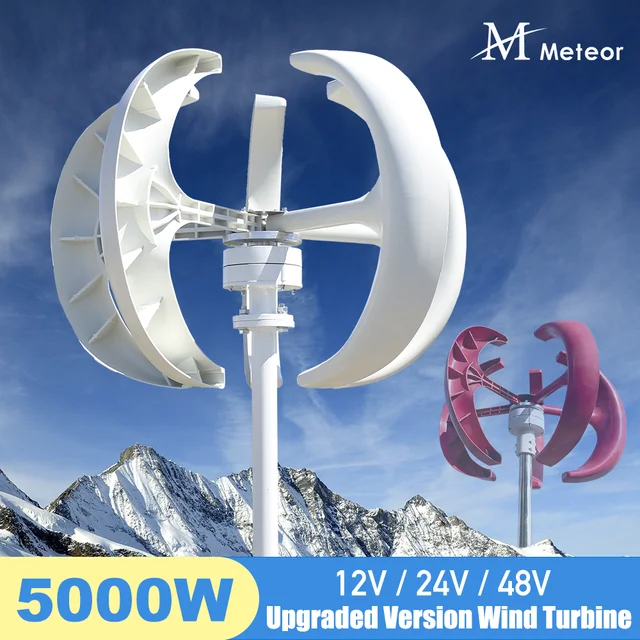 5000W Vertical Axis Wind Turbine Generator Low Noise Low Start Wind Speed 12V 24V 48V Windmill Off Grid System With MPPT Charger
